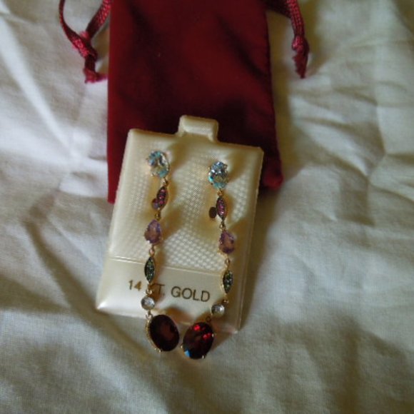NWT 14K Gold & Multi Gemstone Dangle Earrings - Picture 5 of 9